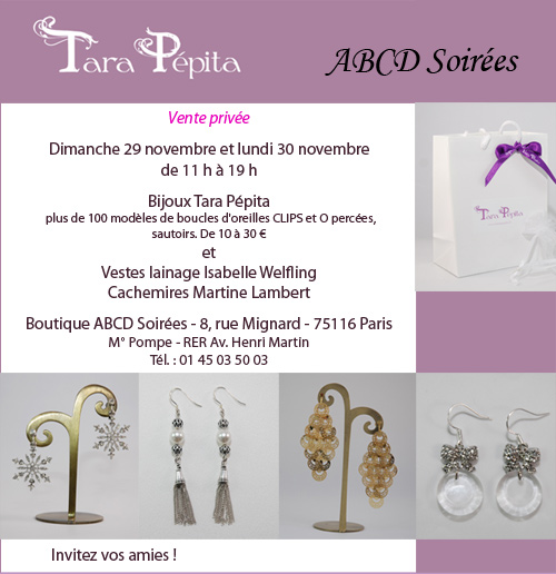 Vente privée boucles d'oreilles Tara Pépita plus de 100 modèles exposés